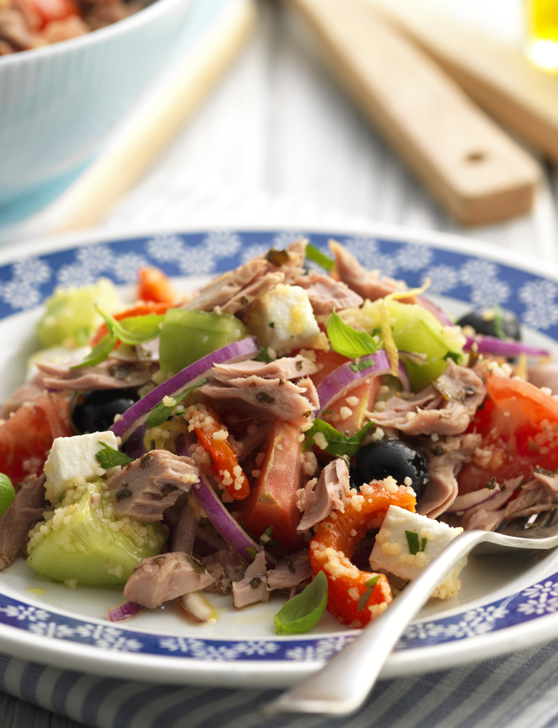 John West tuna and basil Greek style salad